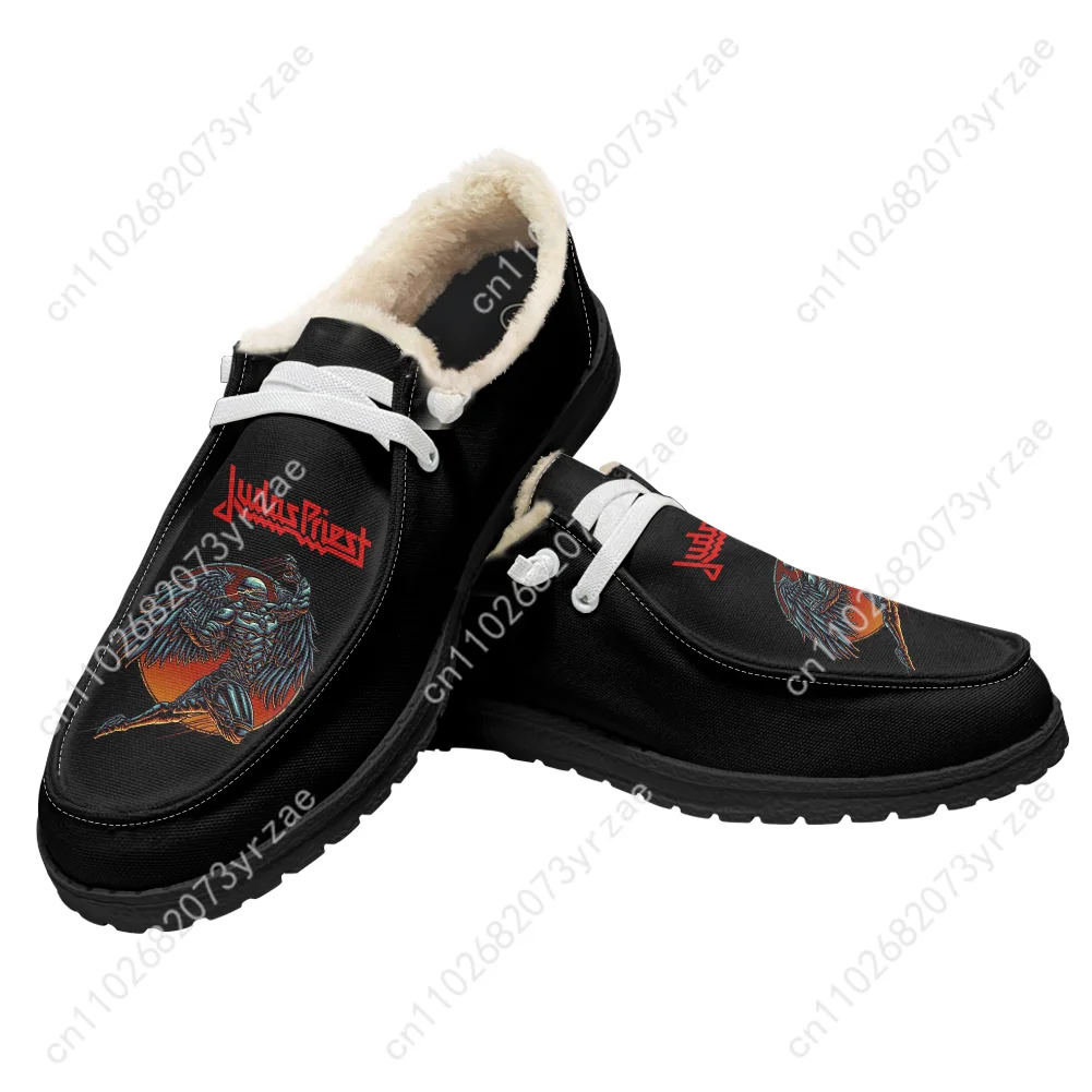 Judas Priest Velvet Flat Shoes Men Women Warm Casual Shoe Indoor Outdoor Light Shoes Fashion Print Patterns Custom Made Shoes