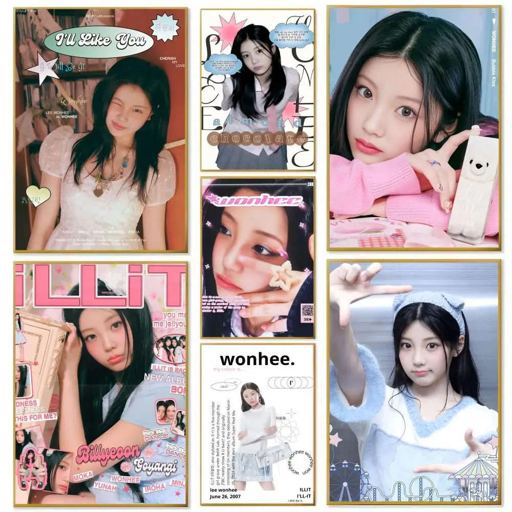 W-Wonhee I-Illit اللوحة الخط شخصية المساحات قماش ملصق جدار جدارية الفن صور لغرفة ديكور المنزل