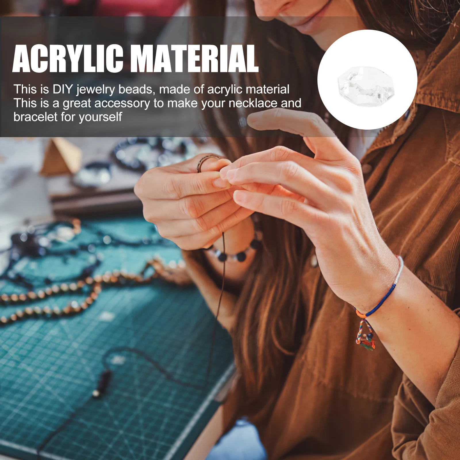 

Break Resistant Acrylic Octagonal Beads Crafts Making Handmade Beading Loose Jewelry Beads Projects