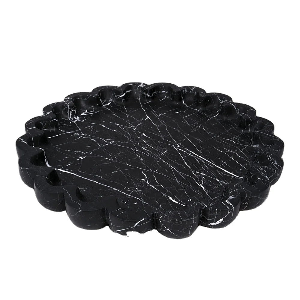 Rosella Round Platter Elegant Natural Stone Black and White Tray Scallop Marble Tray Fruit Party Tray