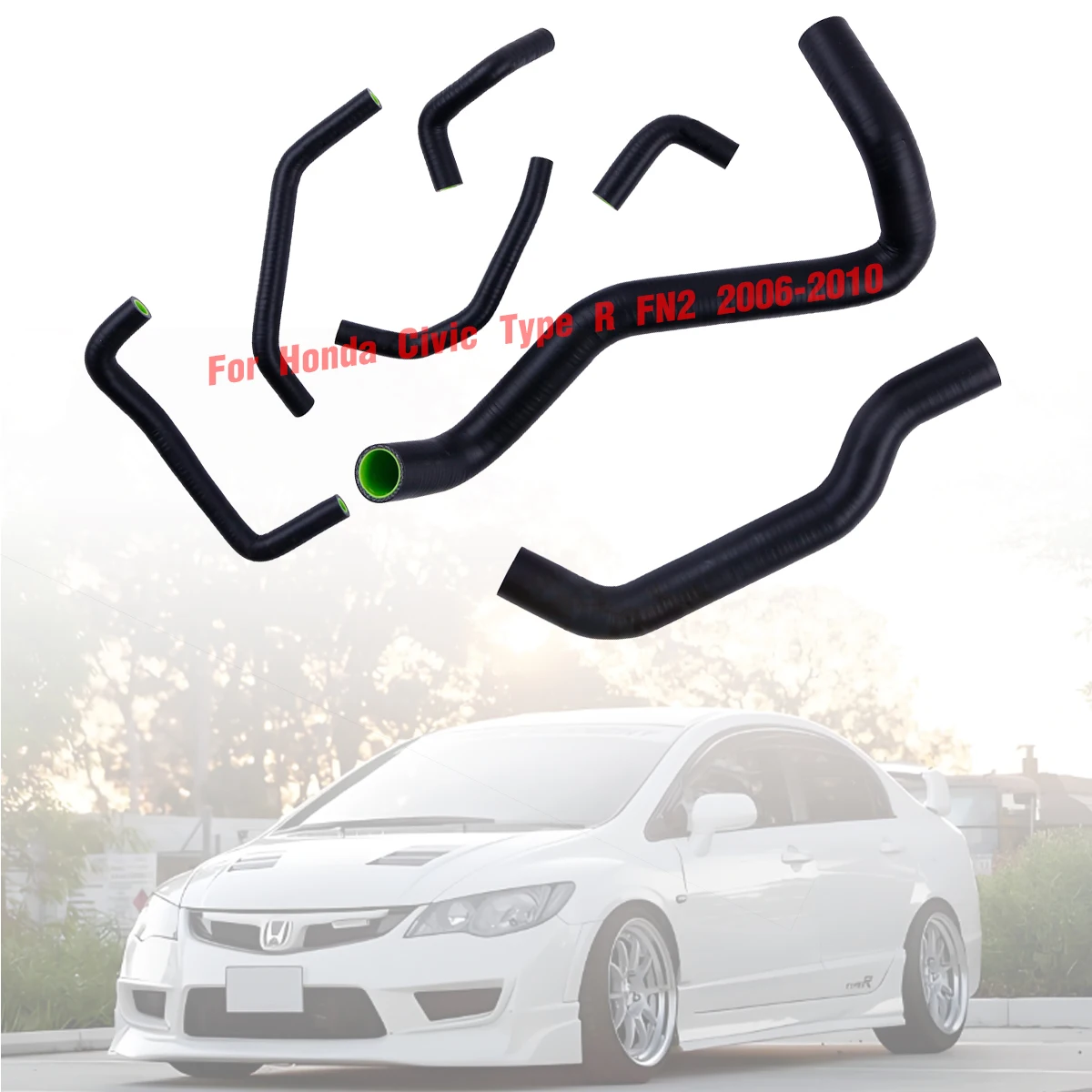 

7Pcs Black For 2006-2010 Honda Civic Type R FN2 Radiator Heater Coolant Silicone Hose Kit 2007 2008 2009