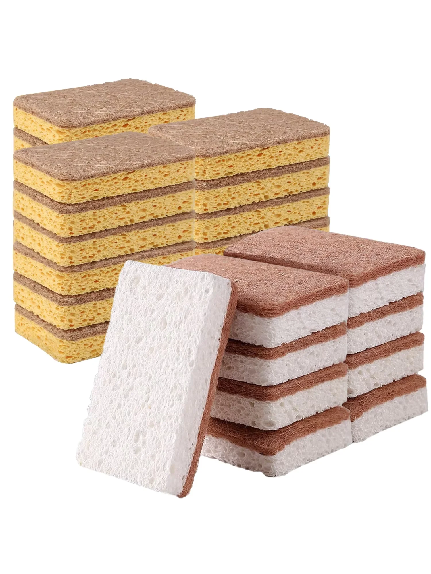 Conjunto de escovas de limpeza para cozinha, esponja de limpeza biodegradável e compostável de celulose e coco
