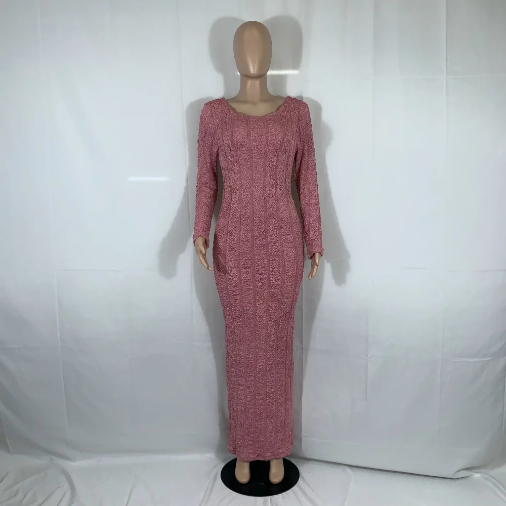 2024 Spring Summer Women New Type Knitted Long Fashion Pastel Bodycon Colorful Abayas Dress 202048-136#