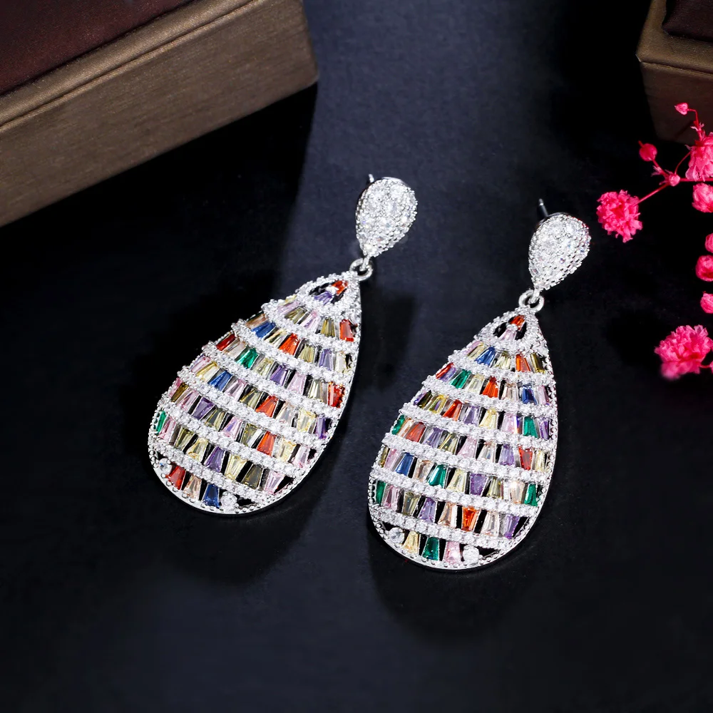 CWWZircons Luxurious Multicolor Top Chunky Cubic Zirconia Big Long Dangle Drop Women Wedding Banquet Earrings Jewelry Gift CZ484