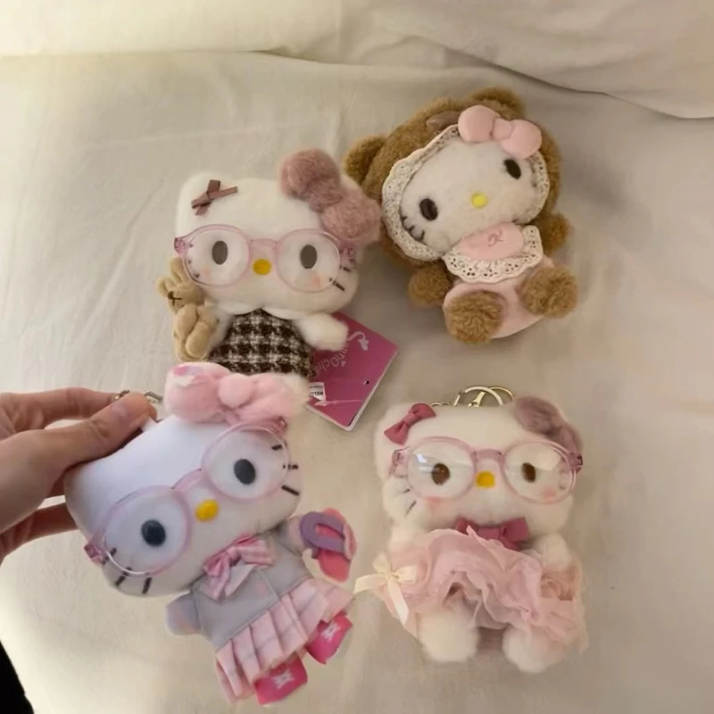 Cute Hello Kitty Plush Keychain Kawaii Backpack Hanging Charms Keyring Accessories Gift for Girls Kids Birthday Toys view 2