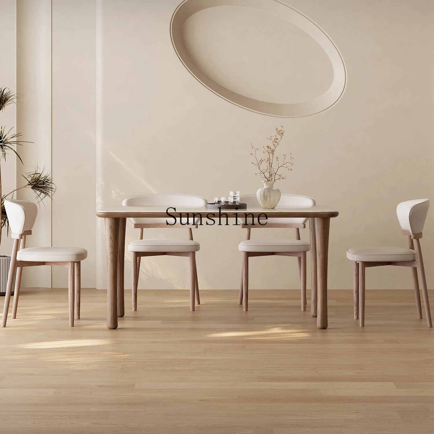 Combinação avançada de mesa de jantar retangular wabi-sabi de pedra microcristalina e cadeira