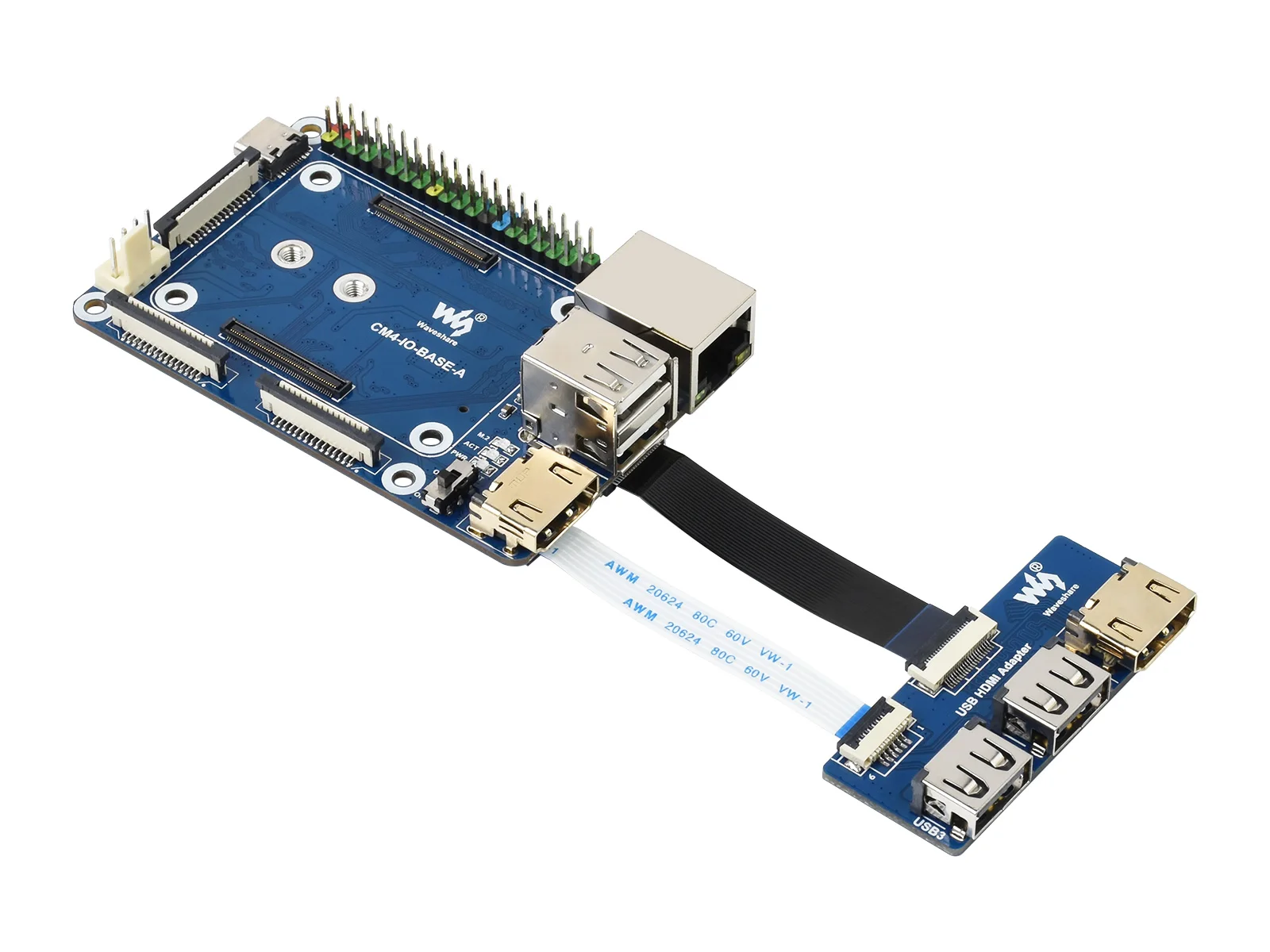 Waveshare CM4-IO-BASE-A + USB HDMI Adapter, for Raspberry Pi Compute Module 4