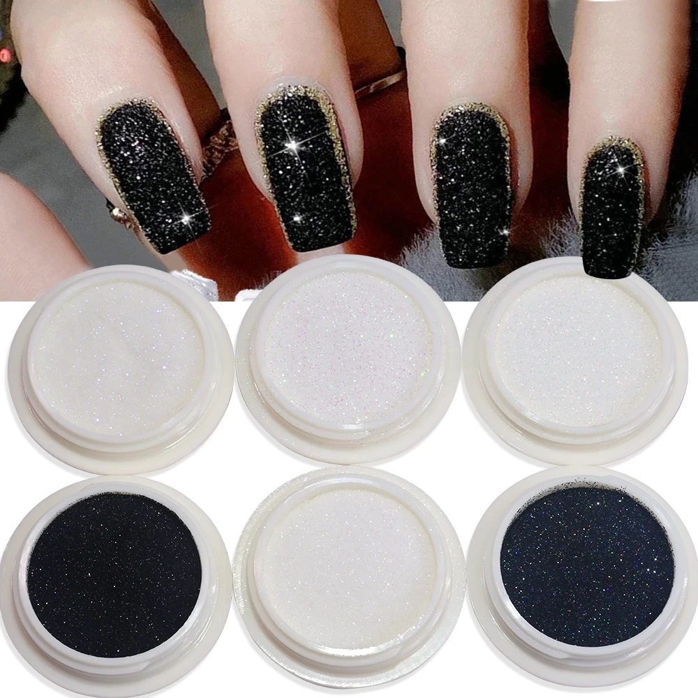 6pcs/Set Chrome Nail Glitter Powder White Black Nail Art Paillette Pigment Dust Winter Acrylic Nail Tips DIY Decoration Tools *^