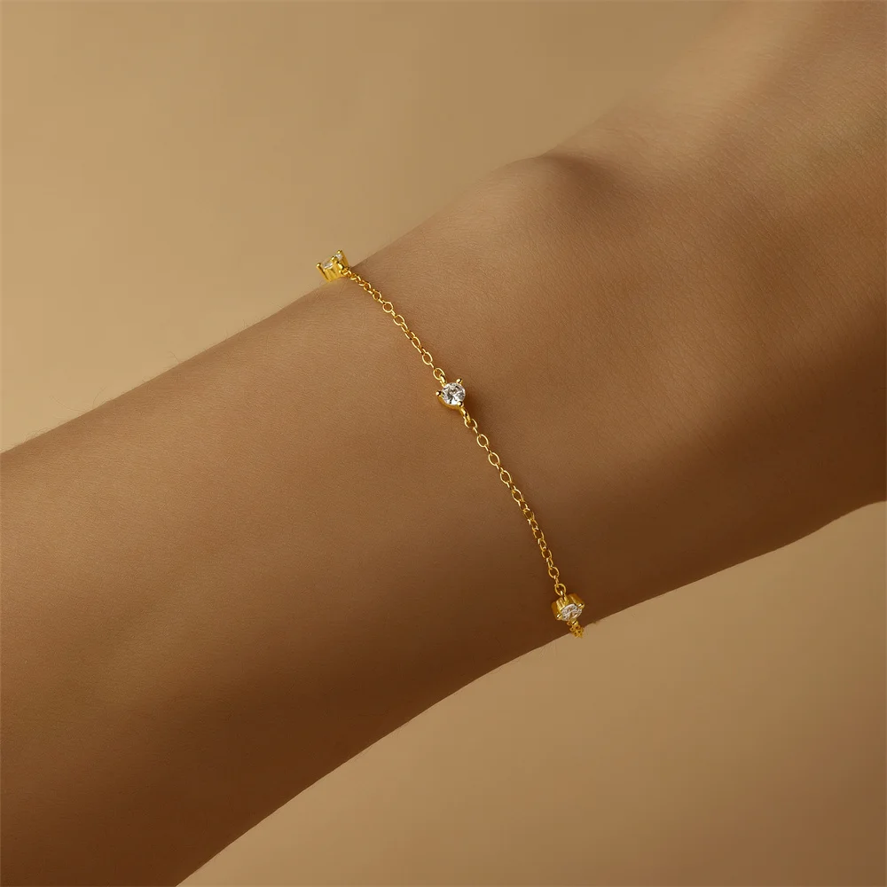 Aide 925 Sterling Silver 7.5mm Zircon Charm Bracelet For Women Luxury Minimalist Jewelry Adjustable Gold Chain Wedding Party