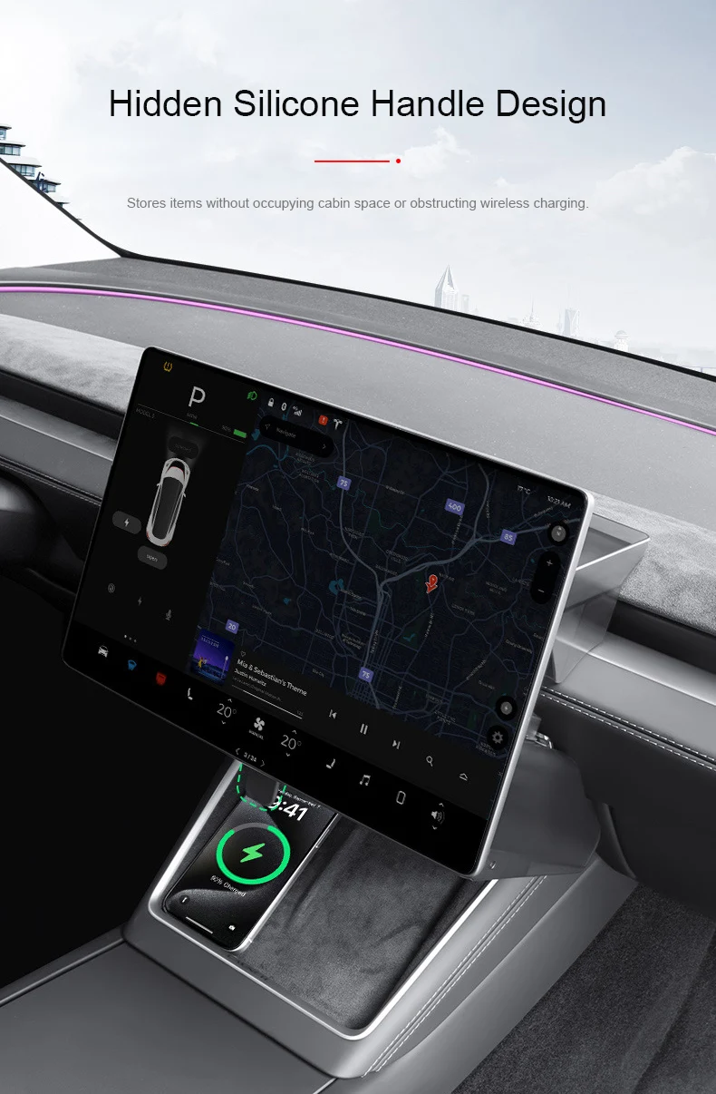 Kotak Penyimpanan Tersembunyi di Bawah Layar Mobil Tesla Model Y Juniper 2025, Kotak Penyimpanan Lipat Model 3 Highland, Kotak Penyimpanan Dashboard