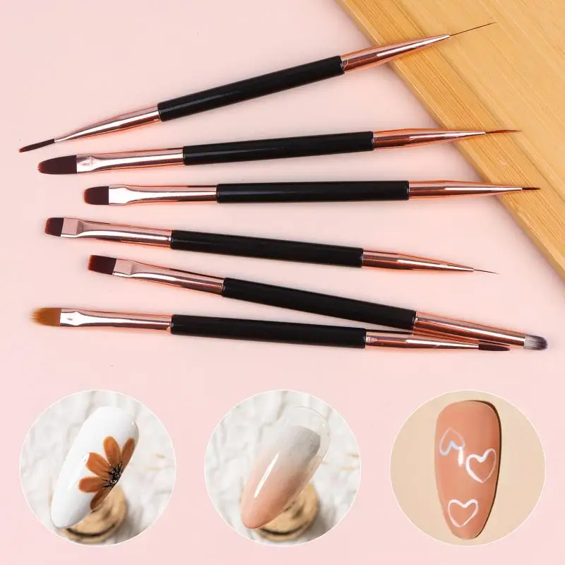 1 PCS Double Head Nail Brush Metal Handle UV Gel Liner Brush Painting Drawing Pen Crystal Acrylic Nail Art Manicure Brushes Tool