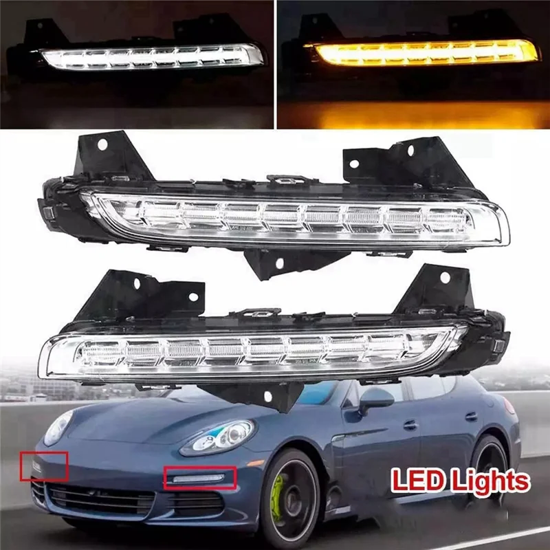 

T2-Car Front Bumper LED Daytime Running Light DRL Turn Signal Lamp For Porsche Panamera 2014-2017