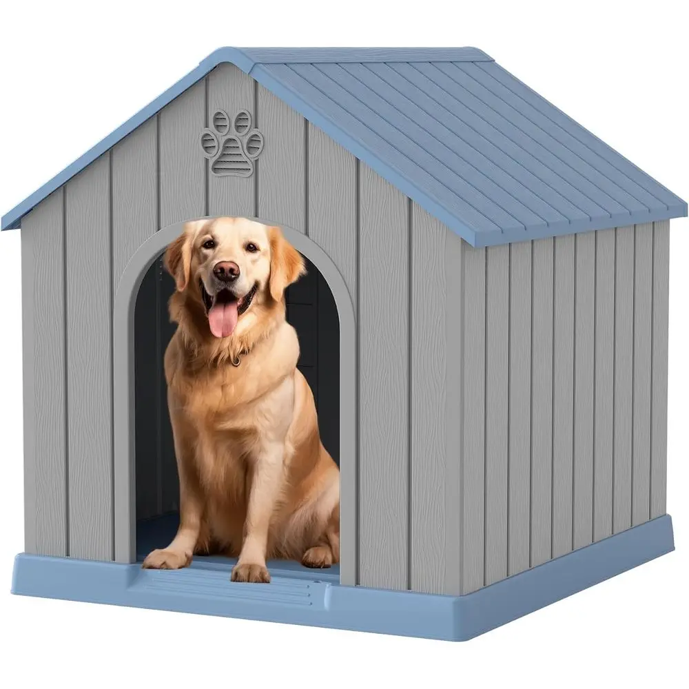 

Sturdy Plastic Doghouse with Air Vents, Elevated Floor for Medium to Large Dogs, Easy Assembly, Light Blue (36.2L×38W×38H)
