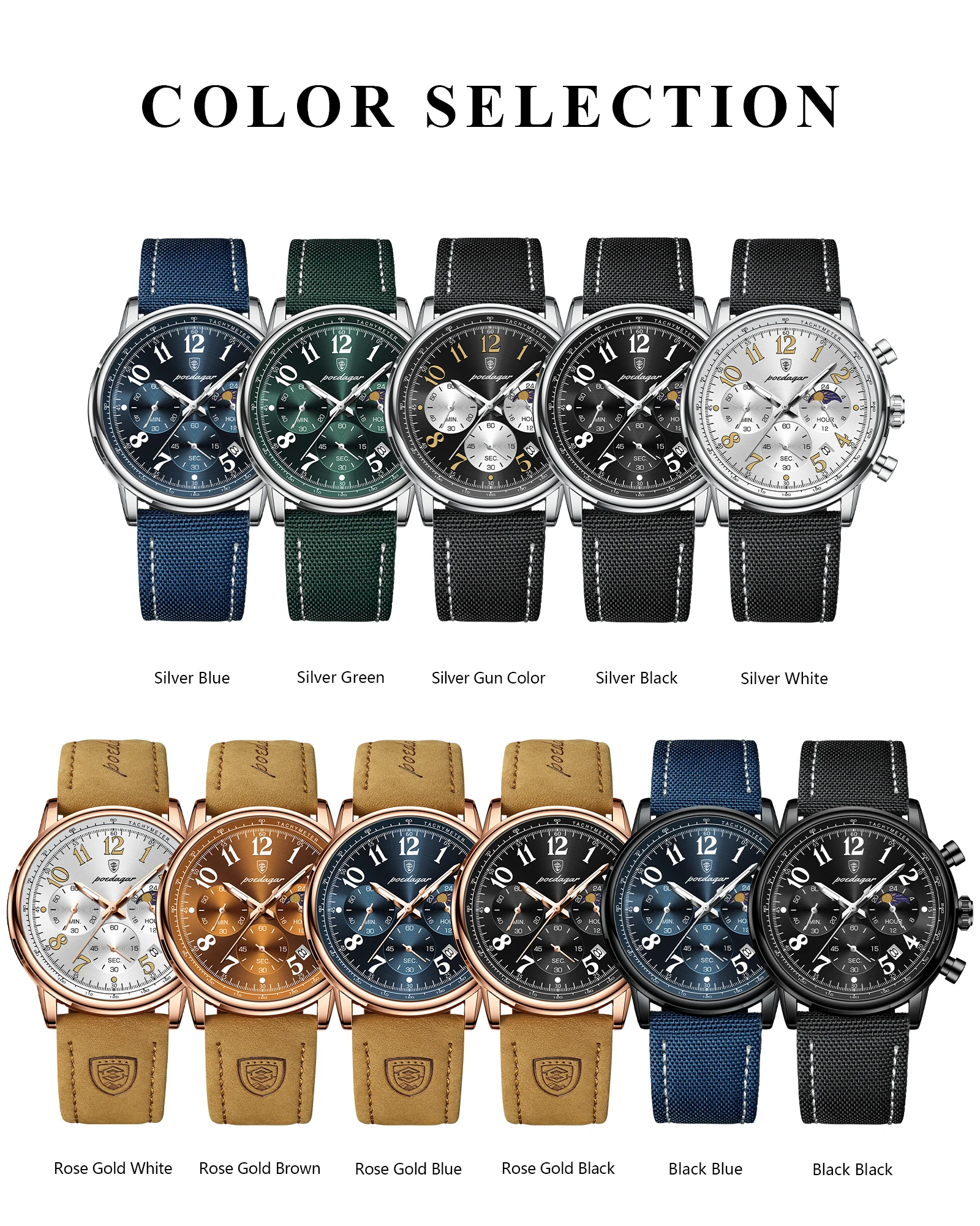 POEDAGAR Luxus Sport Militär Männer Uhr Wasserdicht Leucht Chronograph Nylon Leder Datum Mann Armbanduhr Quarz herren Uhren – Detail 9