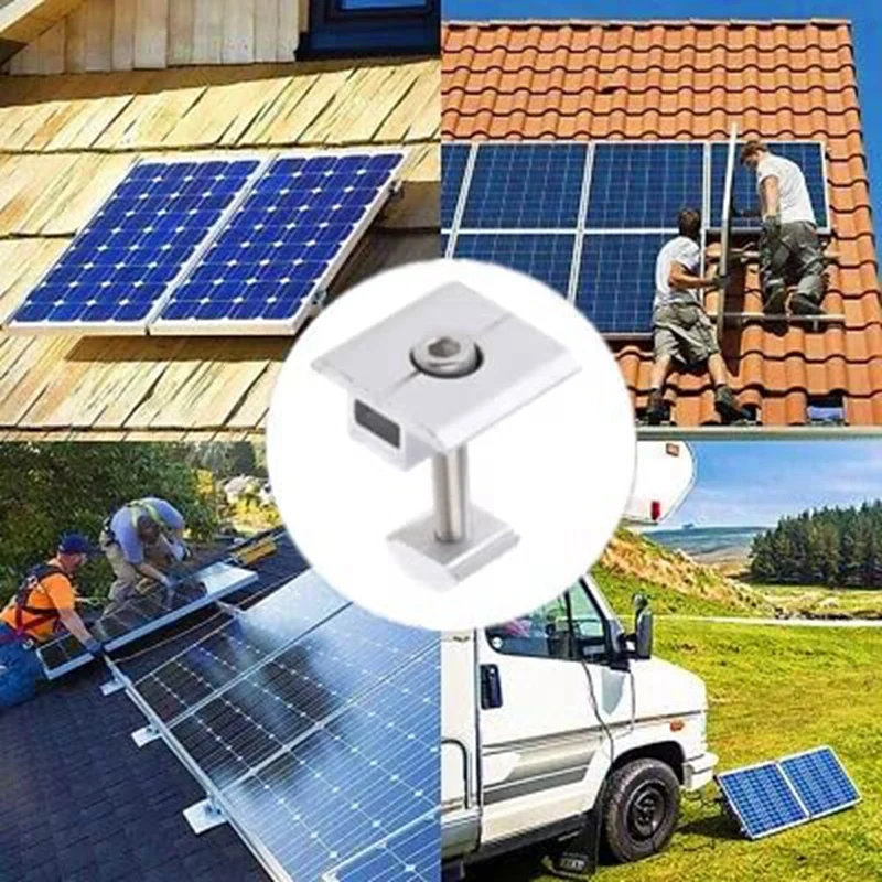 6 Pieces Solar Panel Bracket Centre Clamp Kit Solar Mounting Clips Aluminium Alloy Photovoltaic Solar Panel Centre Clamps 35Mm