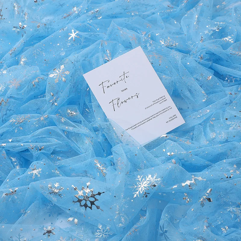 

Silver Snowflake Mesh Fabric Elsa Princess Dress Tablecloth Children's Clothing Headwear Christmas Net Fabric New