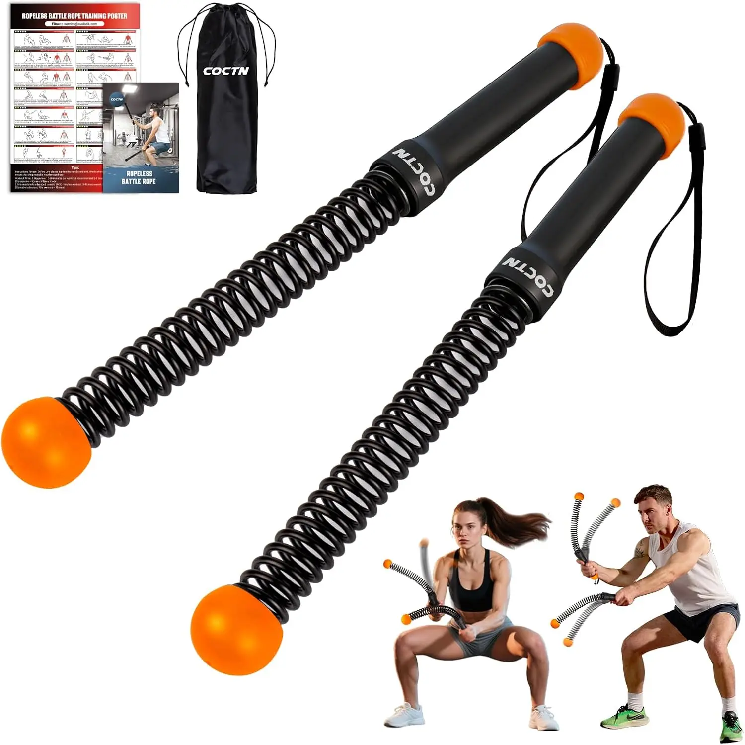 

Weighted Ropeless Battle Rope for Home Gym, Portable Cordless Exercise Rope with Poster, Strength & HIIT Training