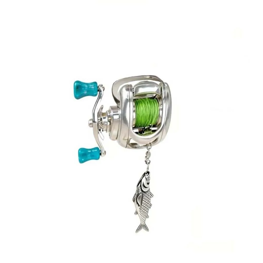 Luxury Fishing Reel Necklace Detachable Exquisite Fishing Reel Ring Rotatable Pendant Men Neck Pendant Gift for Him