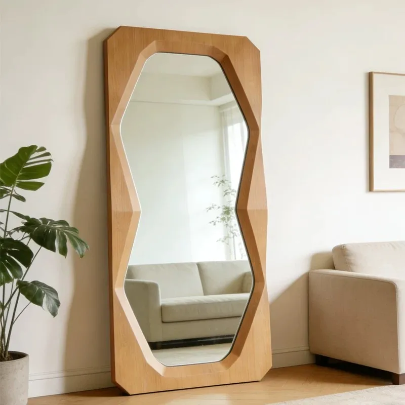 American Retro Style Full-Length Mirror Customized Size Art Wooden Frame Bedroom Changing Room High-Definition Dressing Mirror