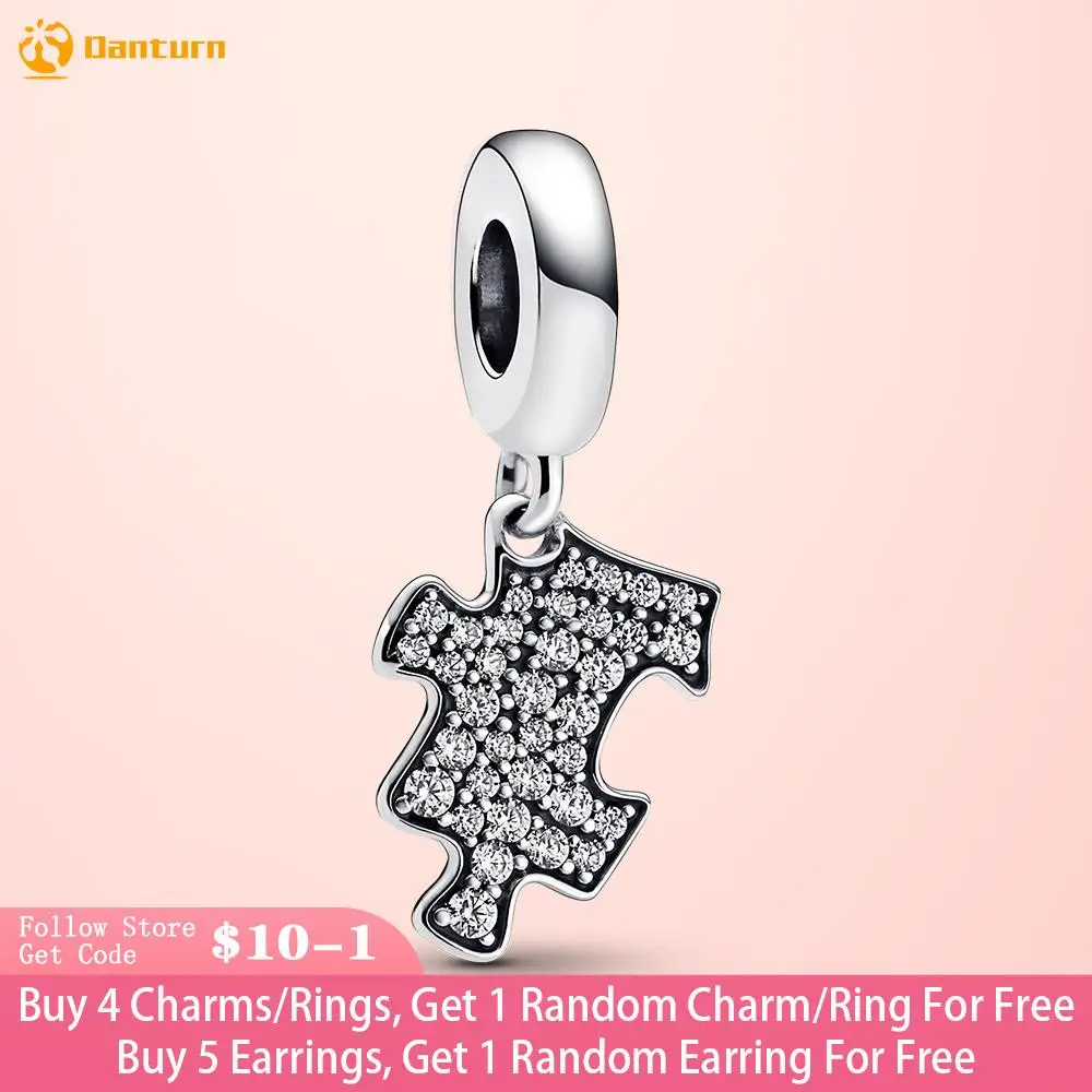 

Danturn 925 Sterling Beads Silver Sparkling Puzzle Piece Dangle Charm fit Original Pandora Bracelets for Women Jewelry Making