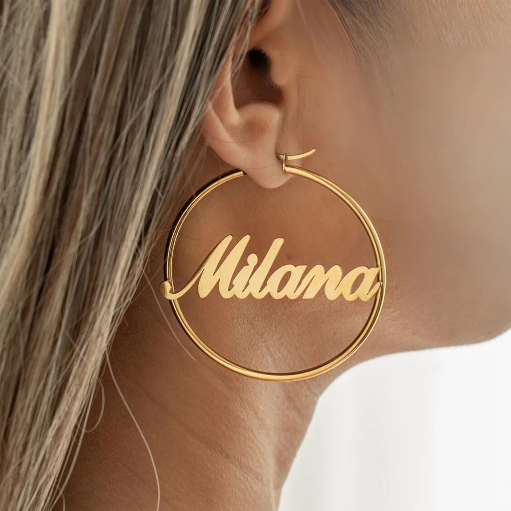 Haiyufly Custom Name Hoop Earring for Women Girls Pin Earrings Stainless Steel Jewelry Mother Kids Personalized Birthday Gift view 6