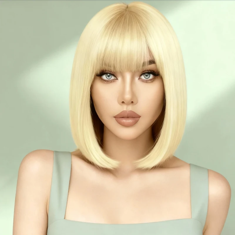 

Синтетический 12-дюймовый золотой парик, стильный и элегантный, подходит для повседневных вечеринок, женский базовый парик.