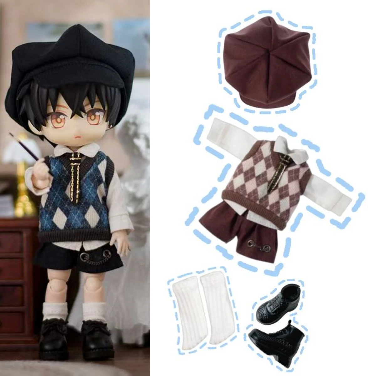 

Obitsu11 Clothes Vest Shirt Shorts Cute Beret Hat Uniform Suit For OB11 Doll Clothes Accessories For 1/12 BJD Doll Molly Body