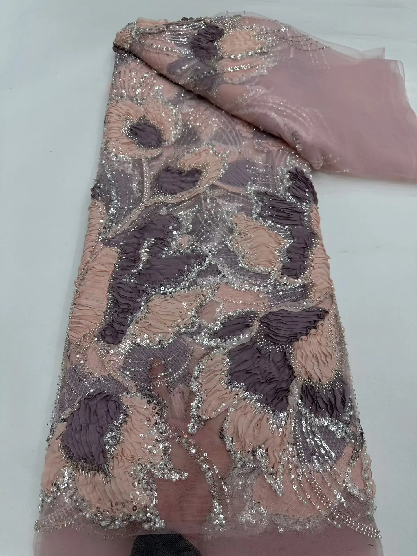 Французская кружевная ткань 2026, высокое качество, африканский бисер, вышитый нигерийский тюль с блестками, кружево 5 ярдов для шитья вечерних платьев