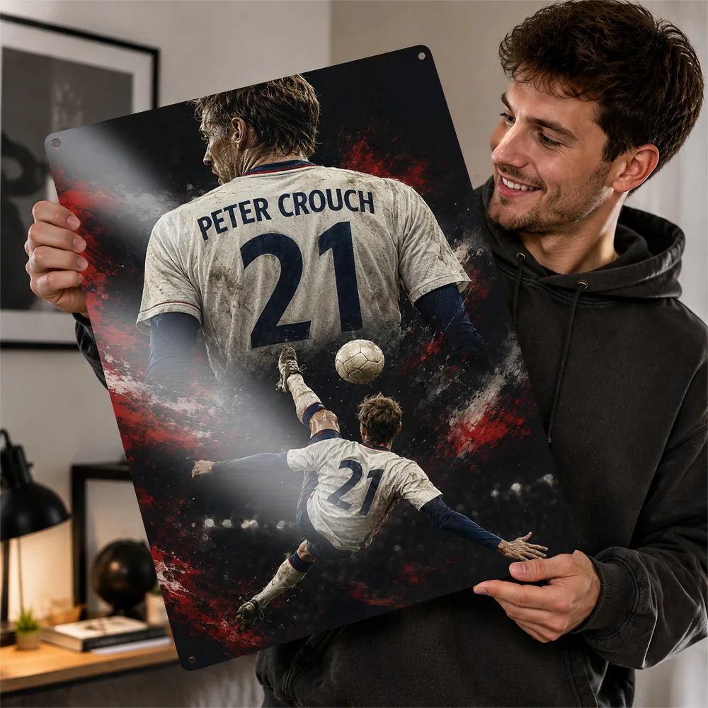 Peter Crouch Football Printed Poster Customized Metal Sign Pitch Icon Portrait Wall Art For Supporter Corner And Matchday Room