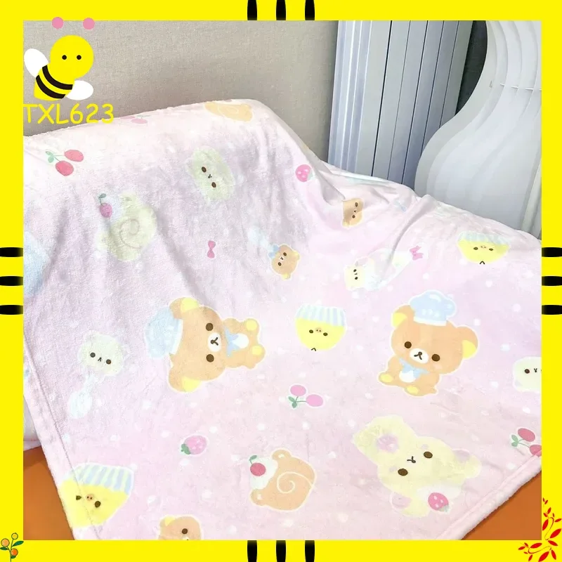 

Kawaii Japanese Rilakkuma Bear Blanket Cute Bear Nap Soft Cover Blanket Flannel Dormitory Casual Warm Air Conditioning Blanke
