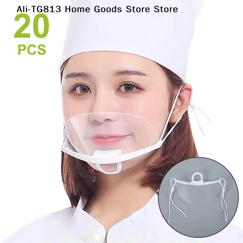 

[TG813]20PCS Clear Plastic Catering Mask Hotel Beauty Chef Waiter Protective Mask Reusable Visible Splash Proof Mask