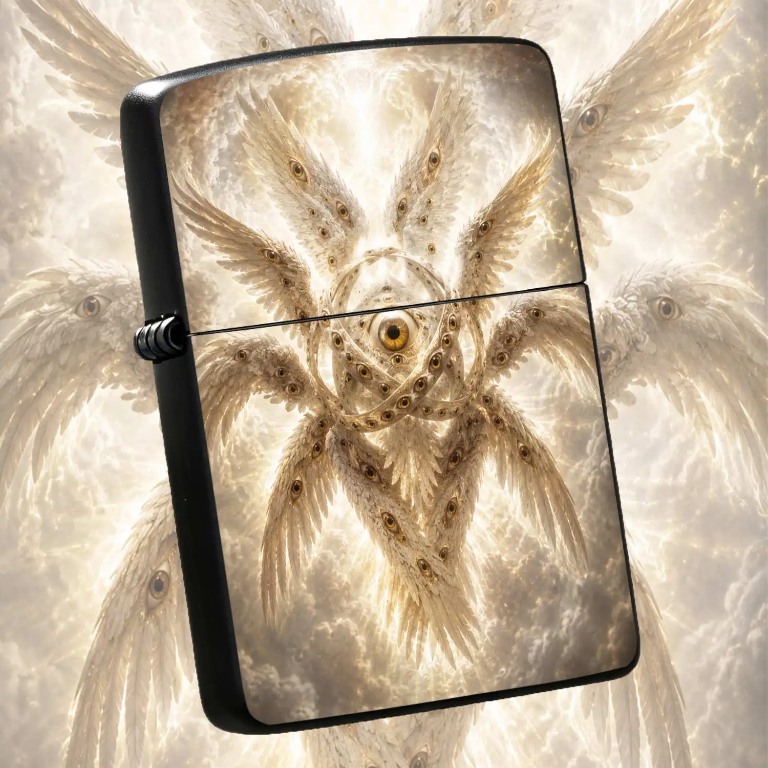 Reusable Flip-Top Pocket Metal Windproof Lighter Adorned with Sacred Winged All-Seeing Eye Pattern, Retro Texture, Sturdy and Durable, Portable Design for Daily Carry, Niche and Personalized Style to Highlight Unique Taste, Ideal
