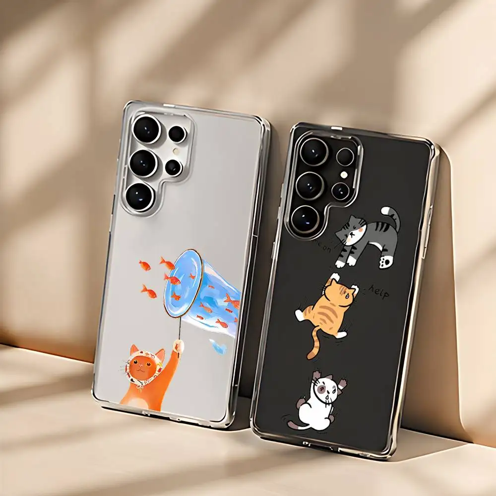 Cat Fishing Full Camera Protection Silicone Case For Samsung Galaxy S21 S22 S23 S24ULTRA S25ULTRA FE Ultra Plus5G A52S S26 Cover