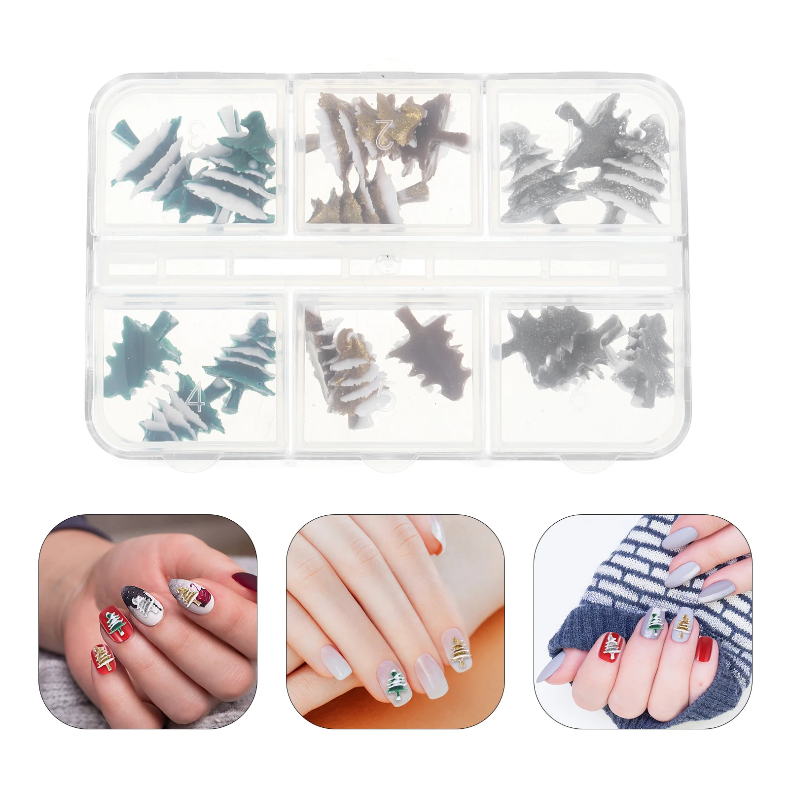 

18pcs 6 Boxes Christmas Charms Tree Shape Resin 3D Holiday Nail Art Supplies Winter Decor For Women Girls
