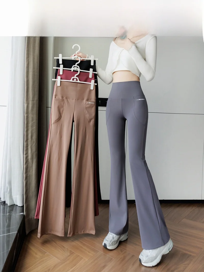 Cintura alta sino bot calças de yoga das mulheres outono 2025 novo sle controle de barriga levantamento de bunda tamanho grande ket calças compridas