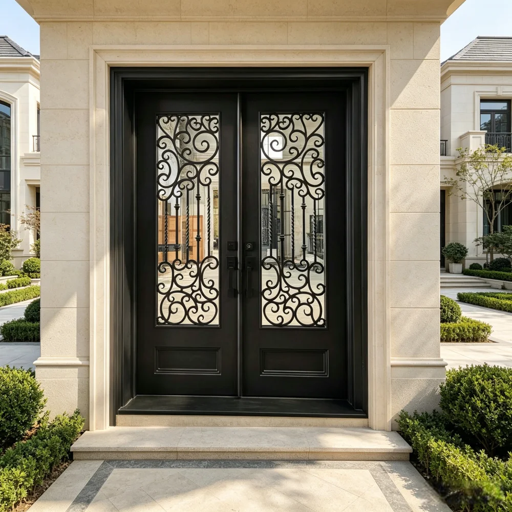 Custom Modern Luxury Metal Main Entry Villa House Waterproof Finished Surface Apartment Wrought Entry Front Door