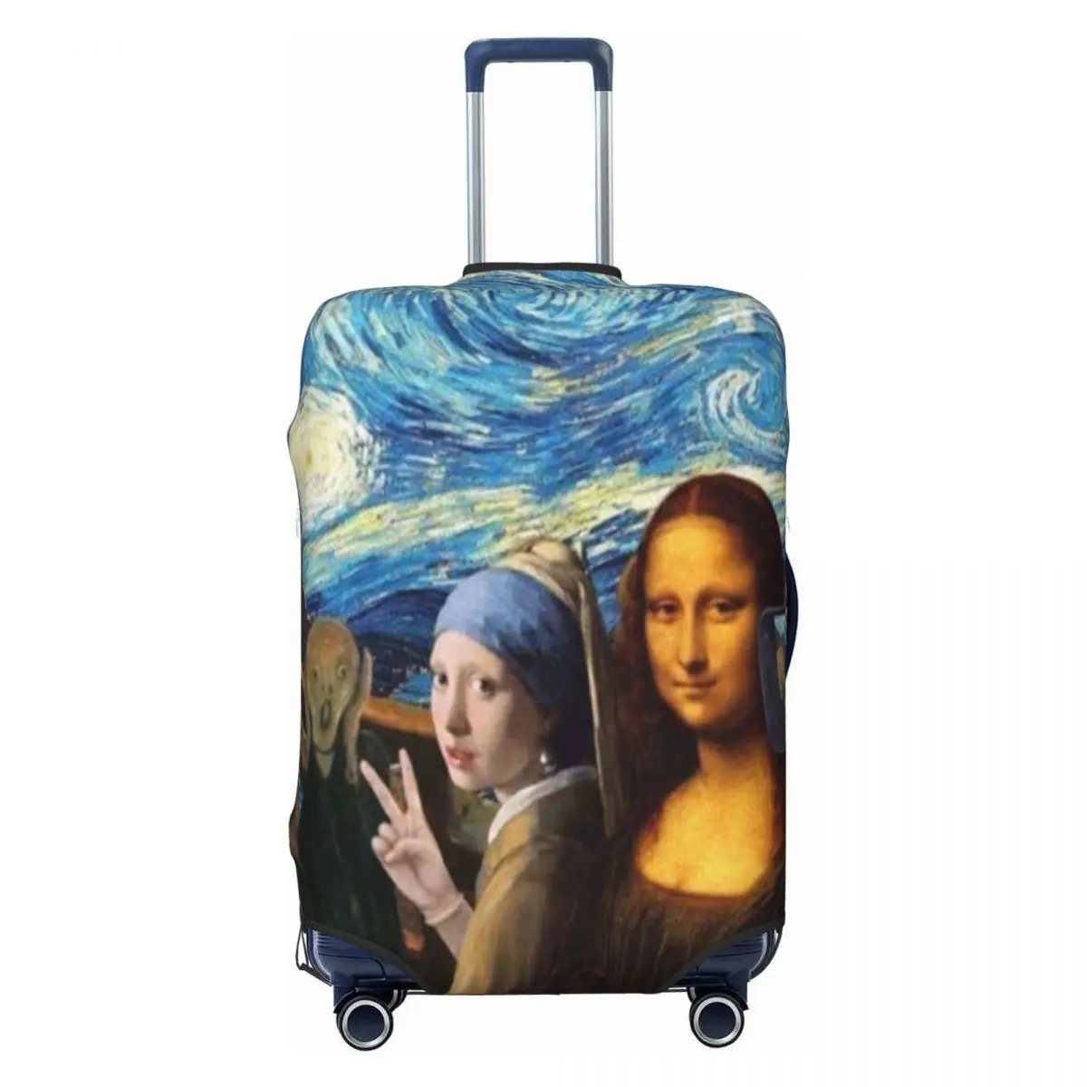 

Starry Night By Mona Lisa And Vincent Van Gogh Luggage Cover Funny Art Painting Suitcase Protector Covers Suit For 18-32 inch