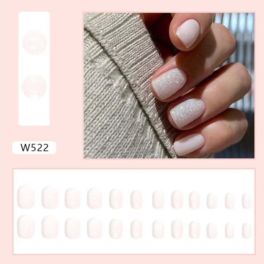 24 pçs manicure diy imprensa em unhas borda branca unhas falsas oval longo francês