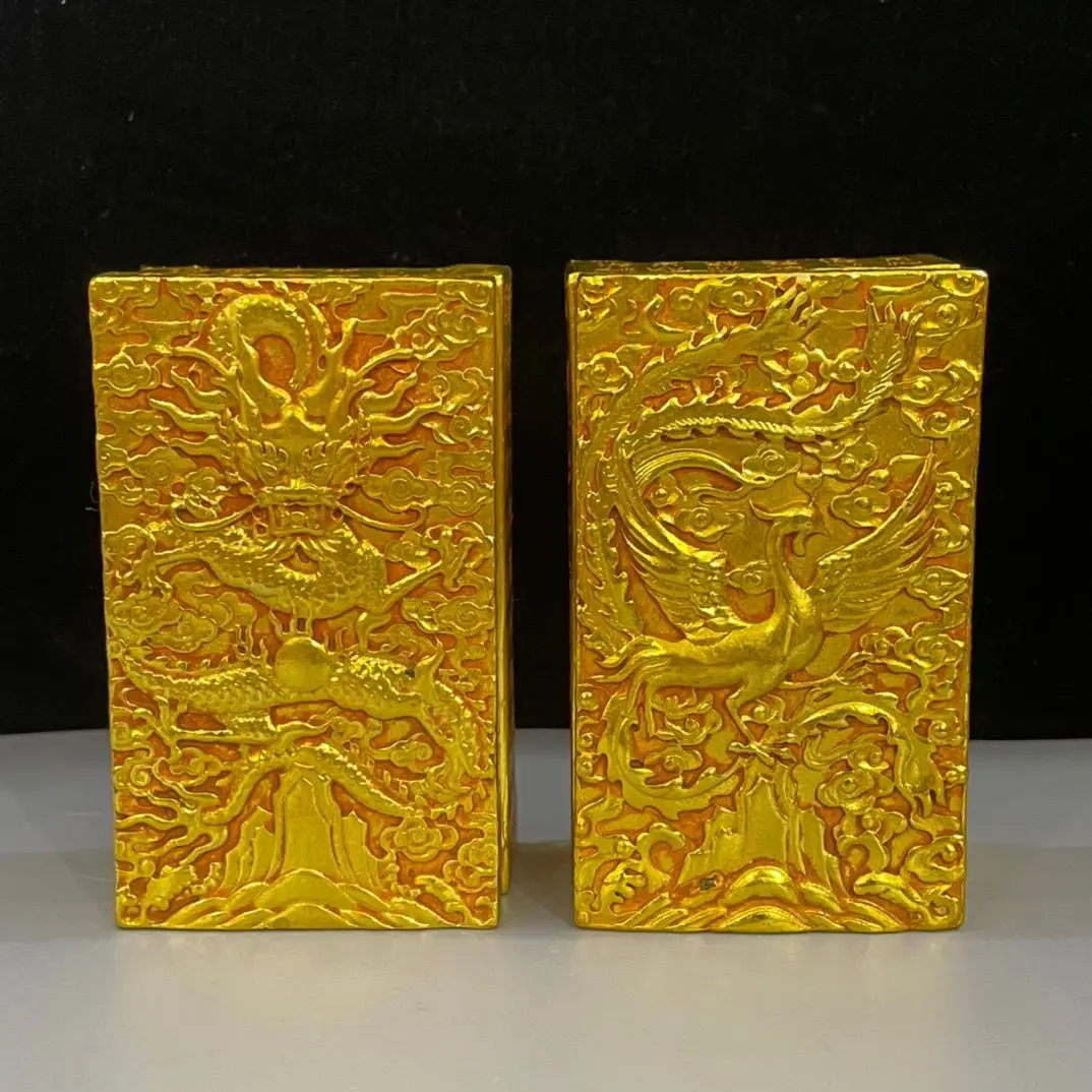 Gilt dragon and phoenix set combination printing set, a set of copper gilt dragon and phoenix overprinting made in Qianlong of t