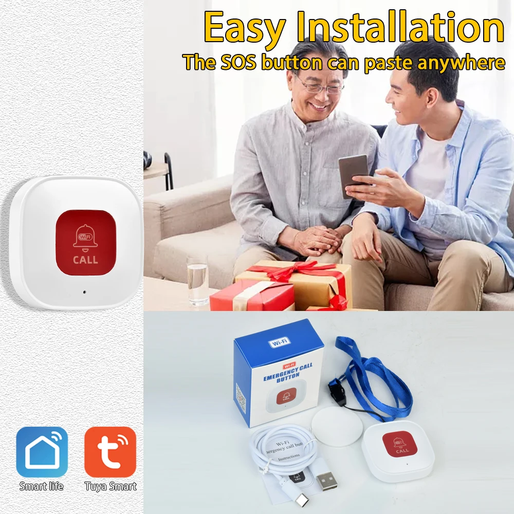 Eleopard Tuya WiFi Smart SOS Call Button Wireless  Phone Alert Transmitter Emergency Call Button for Kids Elderly Patient