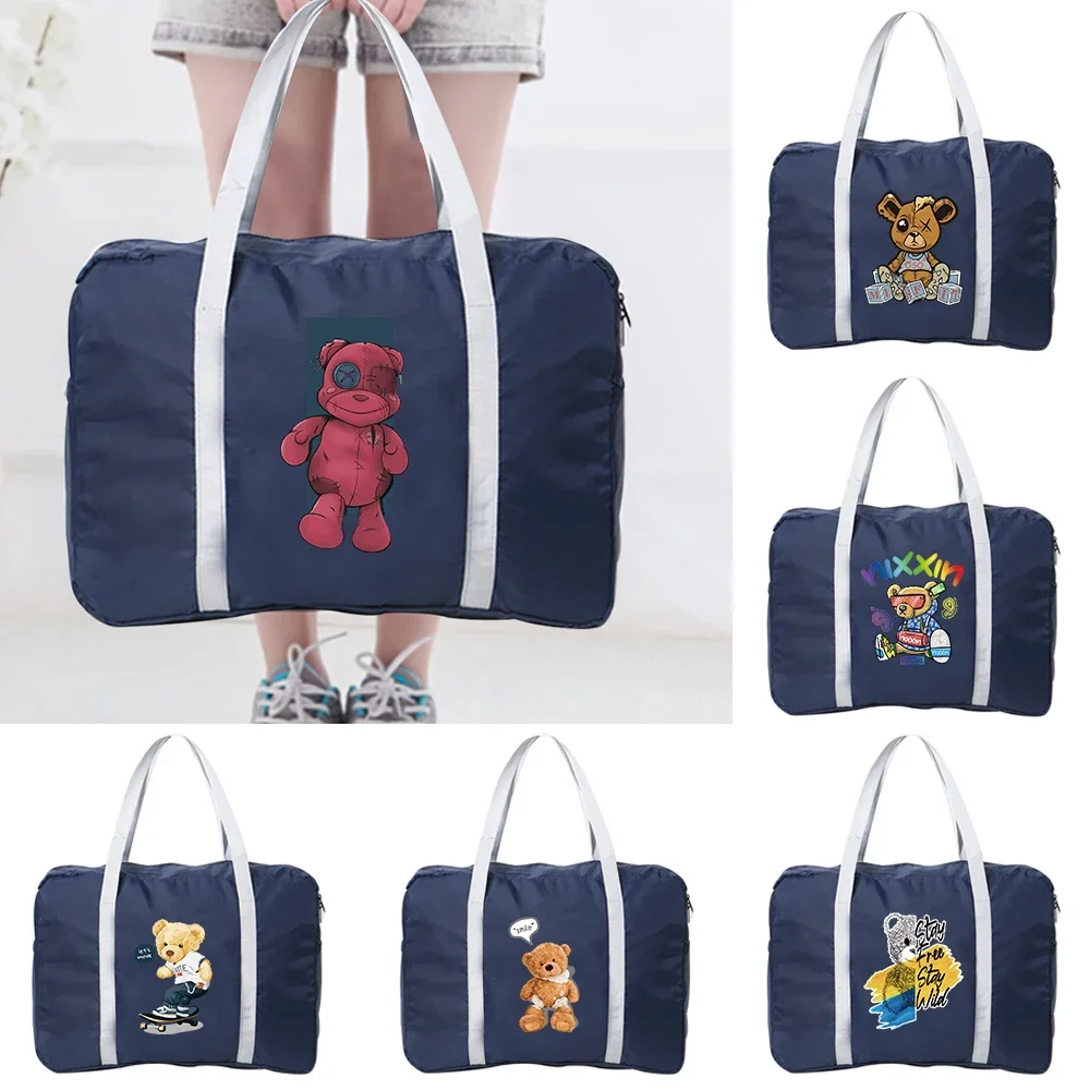 Travel Bags Luggage Handbags Foldable Large Capacity Unisex Clothing Organizer Portable Luggage Bag Bear Pattern Series