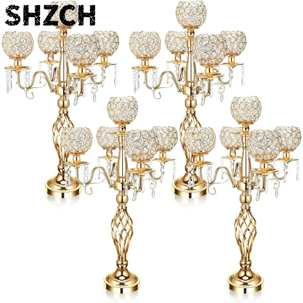 5 Head Crystal Candelabra Centerpieces for Tables 27 Inch Tall Crystal Candle Holders Bowl Candelabra Decor for Wedding Party