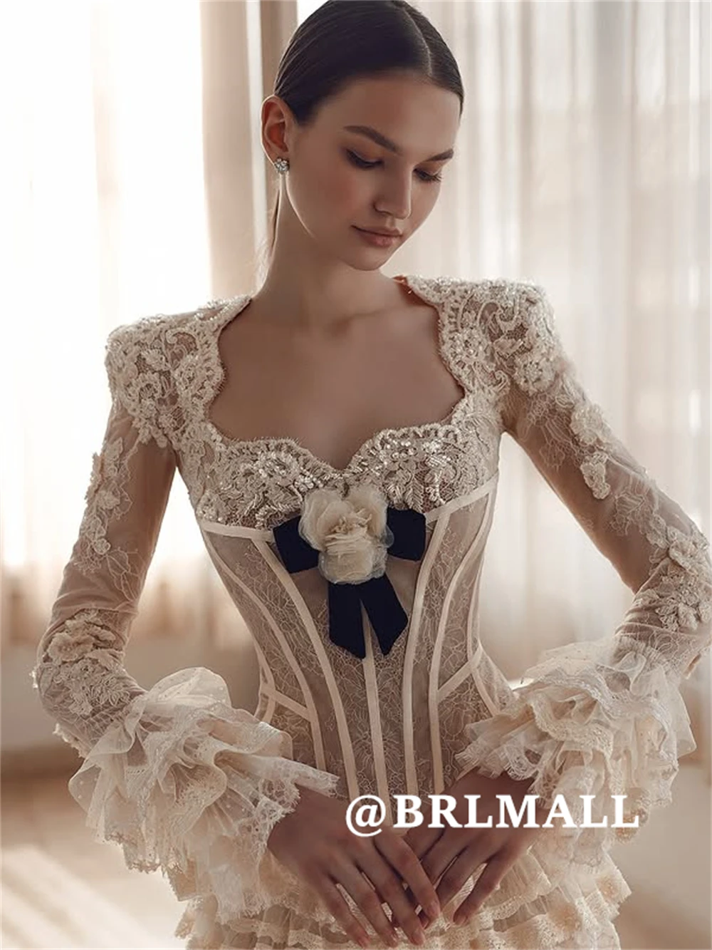 

Dreamy Tiered Lace Sweet Women Exclusive Evening Dress Romantic Mermaid Delicate Corset Wedding Party Gown Customized