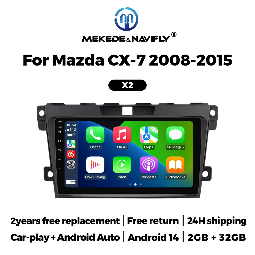 

Автомобильная мультимедийная система NaviFly с беспроводным CarPlay и Android 14, GPS-навигацией для Mazda CX-7 (2008-2015), FM-радио и видеоплеером