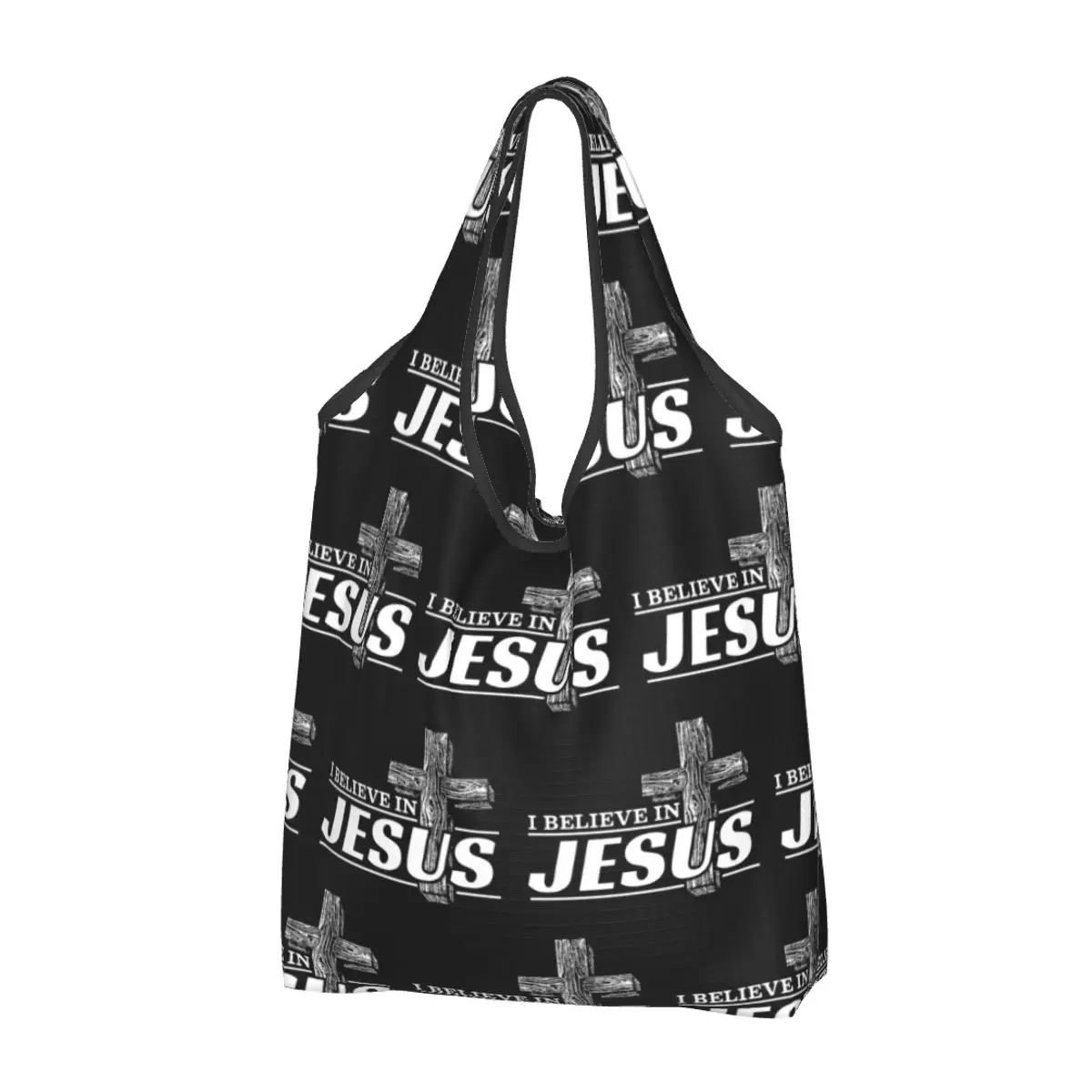 Fashion I Believe In Jesus Christ Shopping Tote Bag Portable Cristianity Faith Grocery Shopper Shoulder Bag