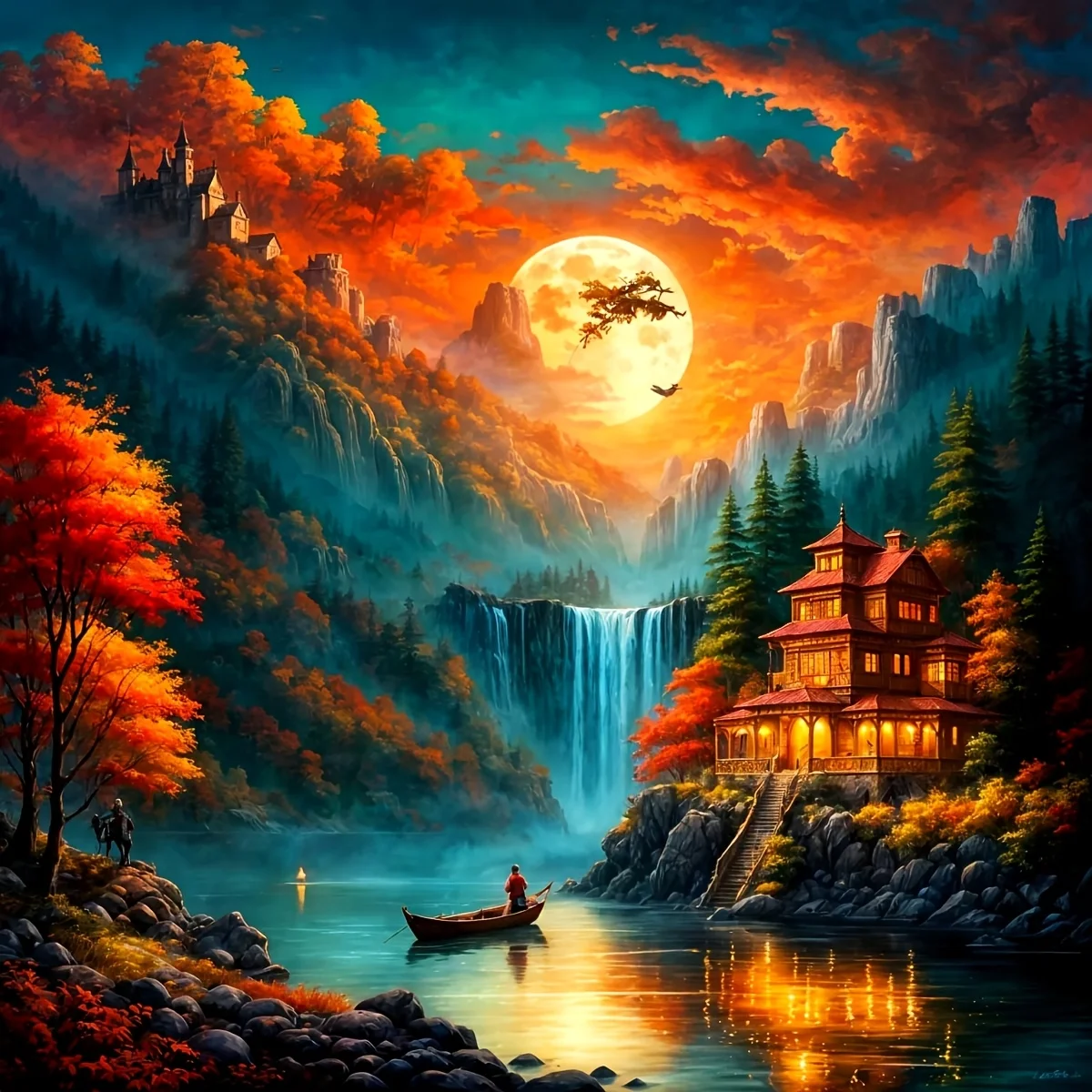 

Moon Lake Ancient Building Jigsaw Puzzle 500/1024 PCS Holiday Stress Relieving Fun Games Home Decor Holiday Gifts