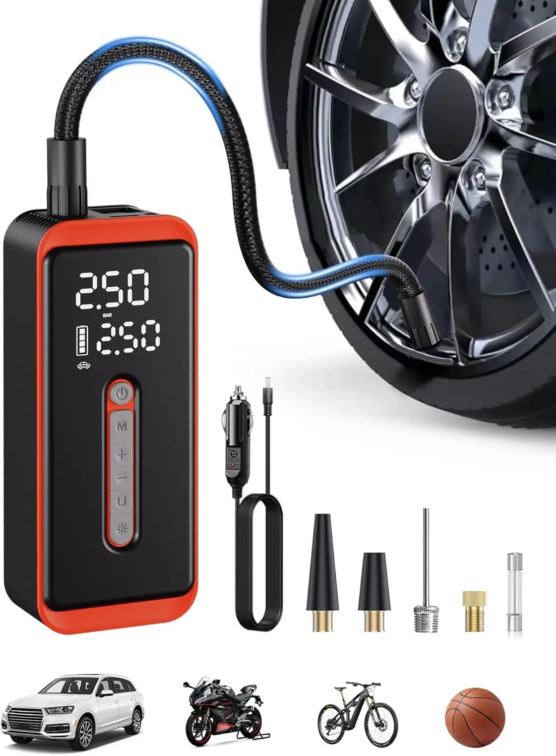

Electric Tire Inflator 12V DC Portable Air Compressor 150PSI with LED Light & Digital Gauge for Car Bike Motorcycle