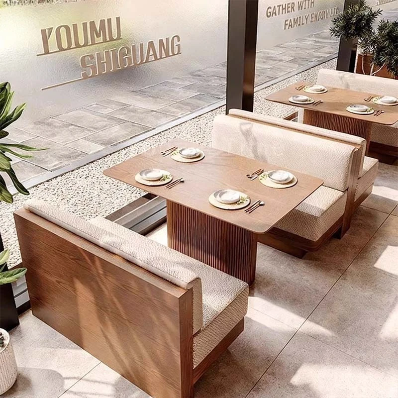 Coffee Shop Furniture Set Fabric Banquette Booth Seating Sofa  for Restaurants Projects Deck Sofa Coffee Shop Solid Wood