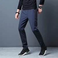 Pantalon décontracté pour hommes, coupe droite, Slim, taille élastique, survêtement coréen classique, bleu, noir, gris, marque masculine, grande taille 2
