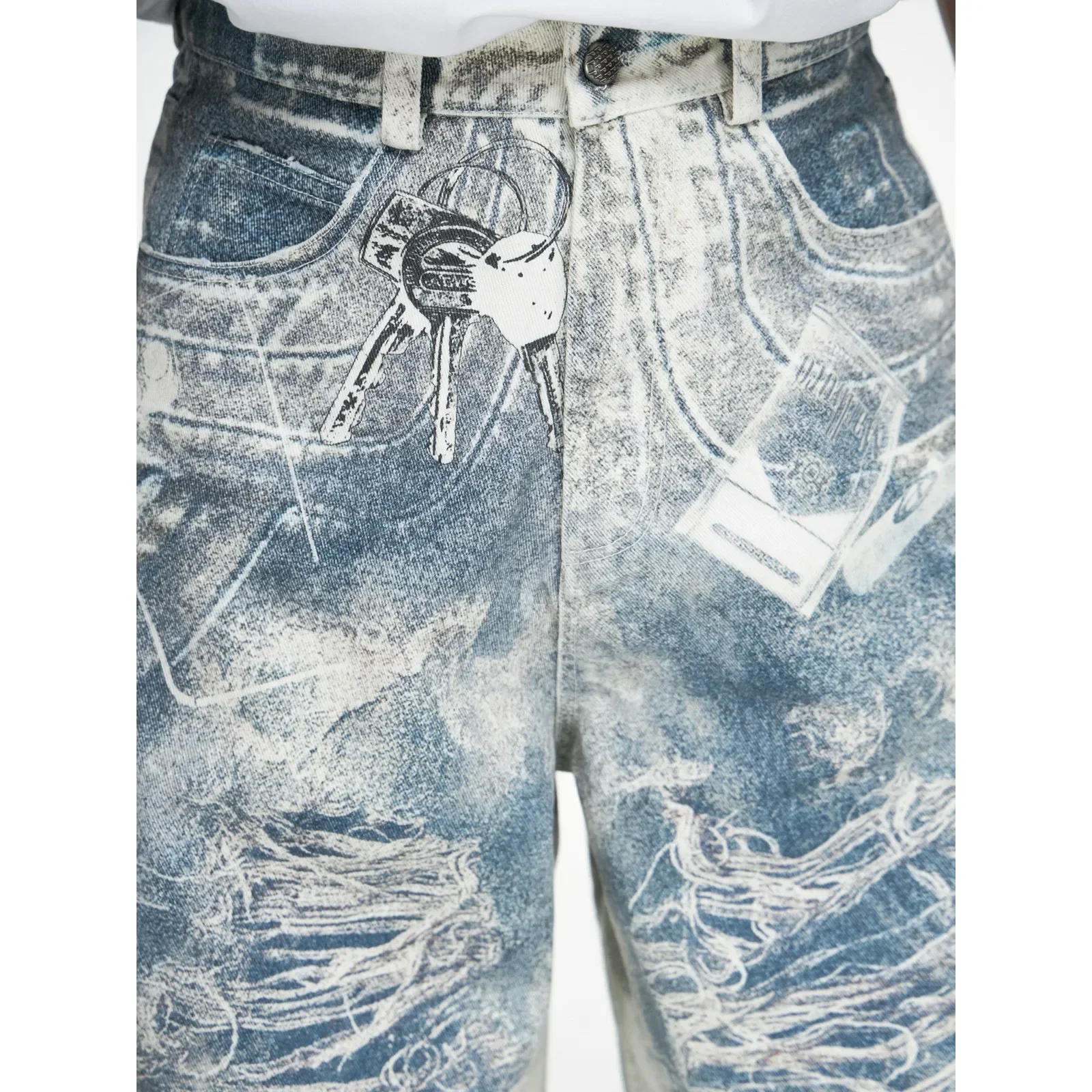 2026 Fashion Men‘s Women's 3D Chain Printed Contrast Color Jeans Niche Design High Waist Casual Denim Pants Female Trendy  Male